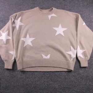 Hollister Sweater Juniors XS Beige Star Print Crew Neck Knit Pullover Casual